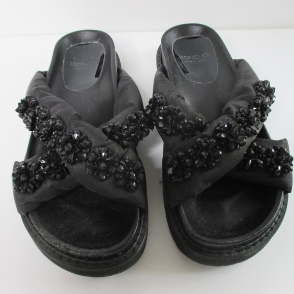 Moncler Rosabel Sandal Glitter Mule Black Beading NWT - Picture 1 of 6